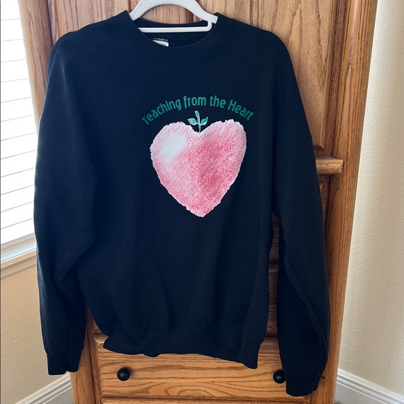 Fruit of the Loom Tops - Teacher Black Sweatshirt with Pink Heart